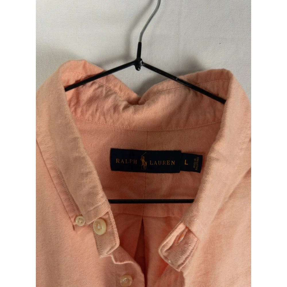 Ralph Lauren Button Down Shirt Mens L Peach Oxford Pony Embroidered Preppy Old M